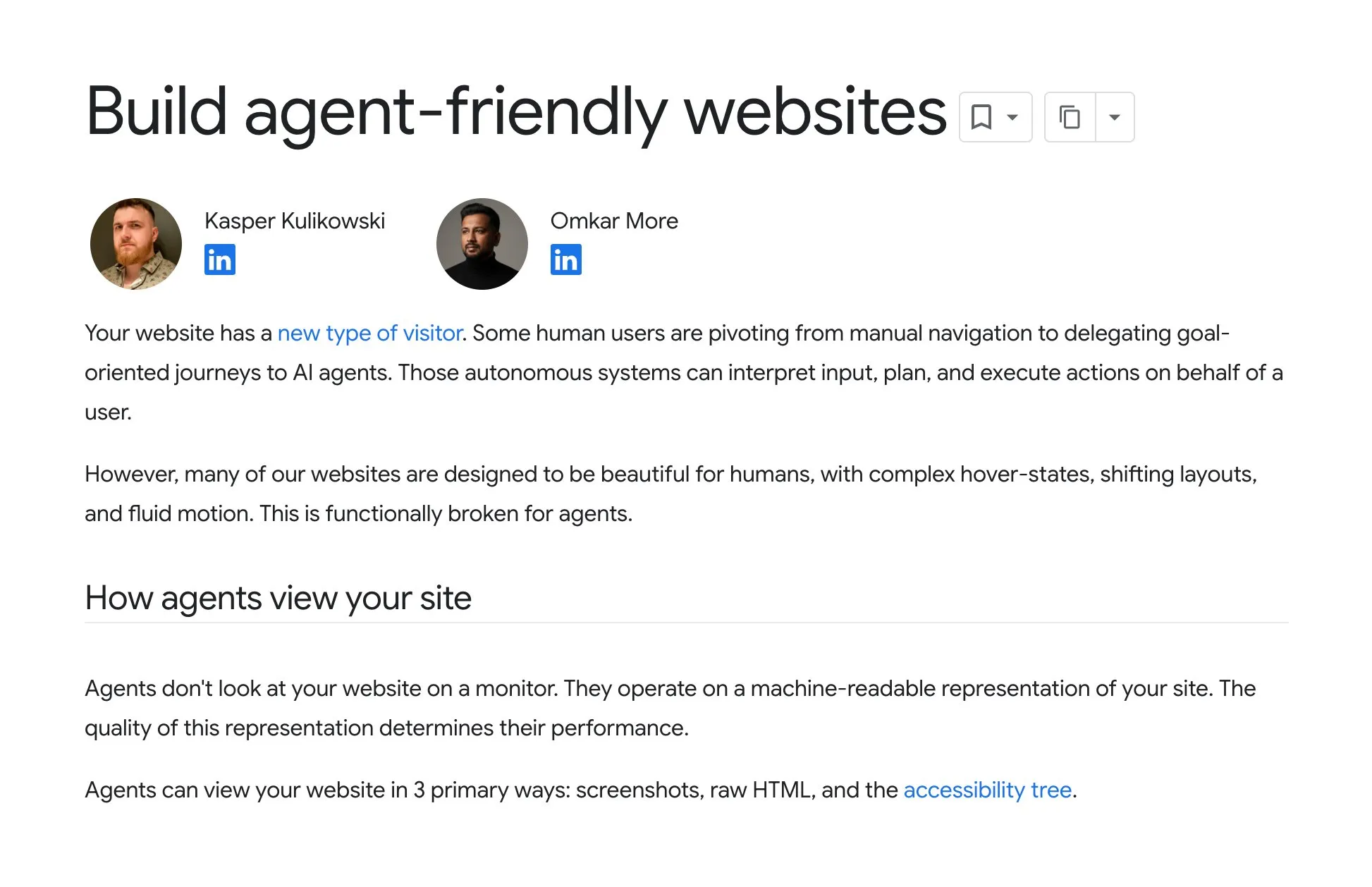 How AI agents see your website through screenshots, raw HTML, and the accessibility tree