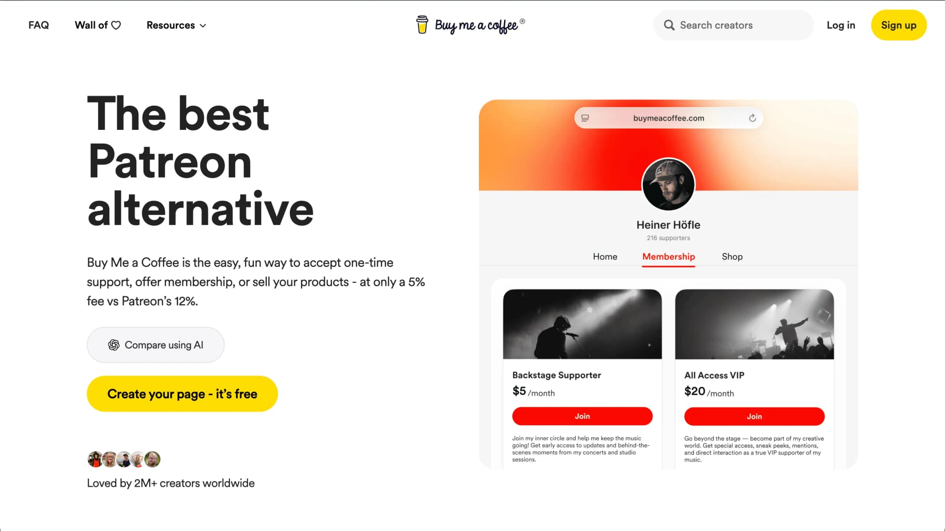 Buy Me a Coffee alternative page targeting Patreon users - example of an effective SaaS comparison page