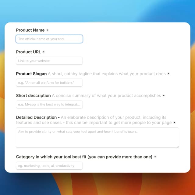 Directory submission service - Fill out form to get listed on launch platforms