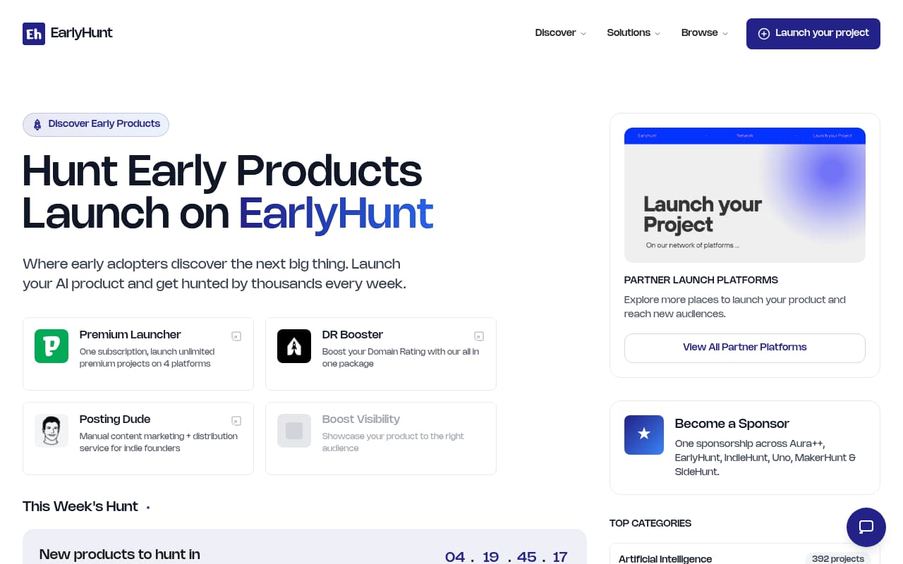 EarlyHunt website screenshot