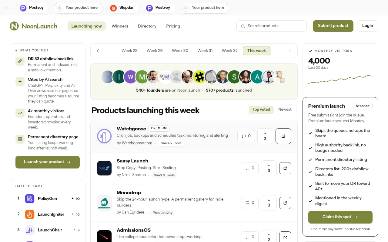 NoonLaunch website screenshot
