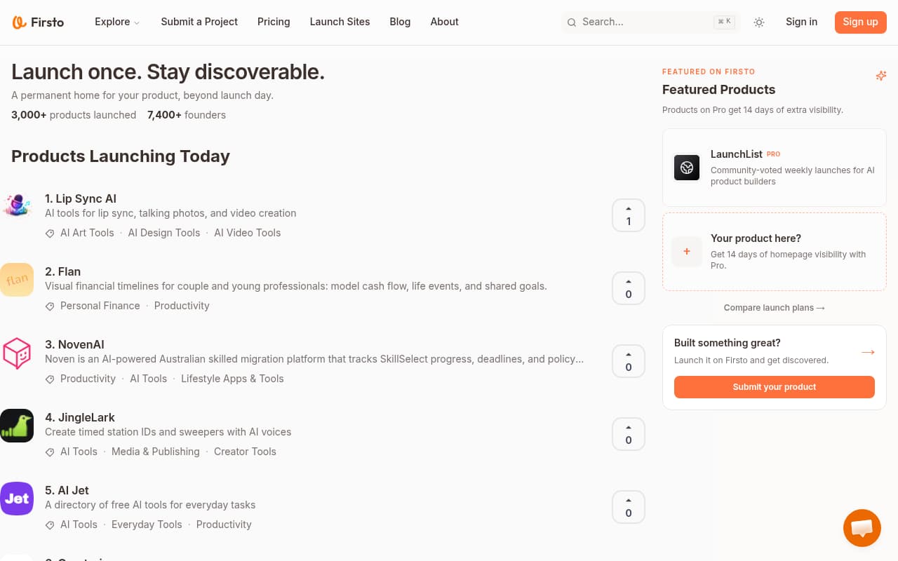 Firsto website screenshot