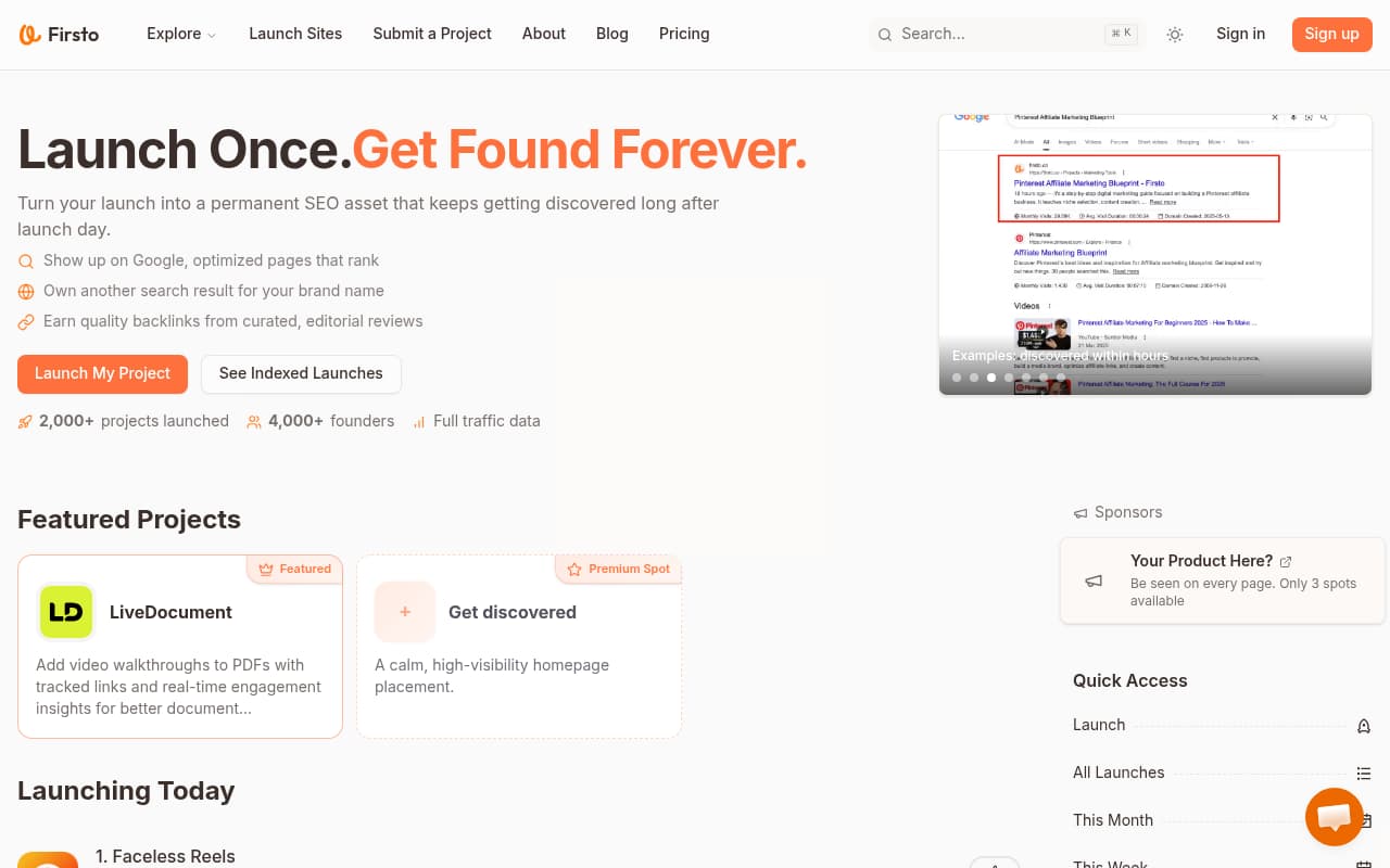 Firsto website screenshot