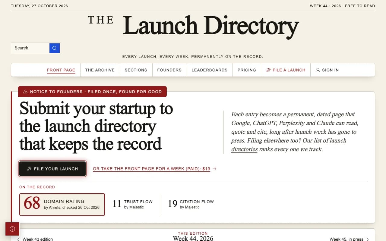 The Launch Directory website screenshot