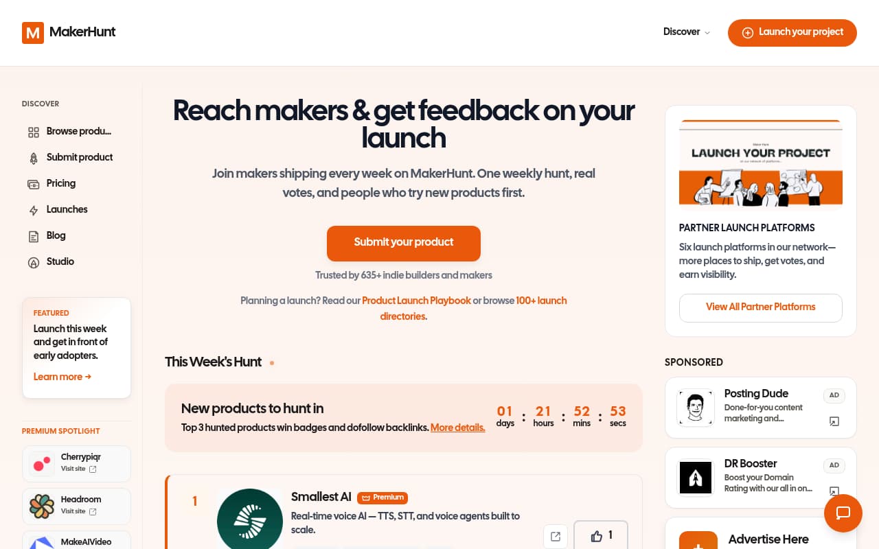 MakerHunt website screenshot