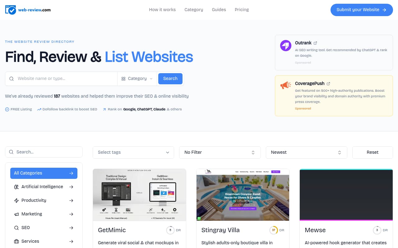 Web Review website screenshot